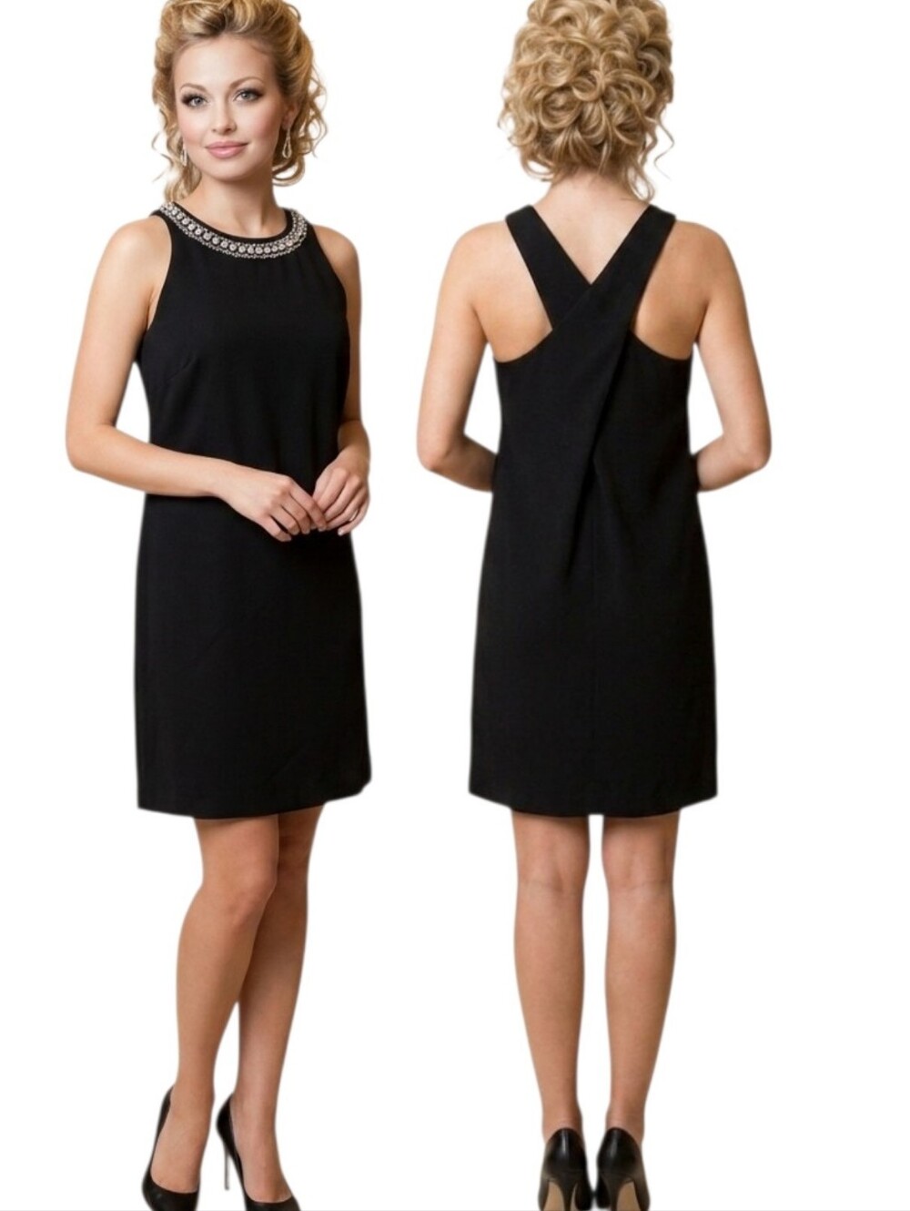 REBECCA TAYLOR Rhinestone Black Shift Cocktail Dress - Size 8